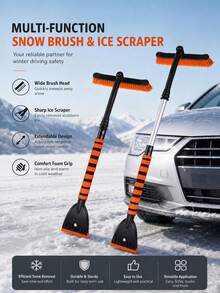 1套 2合1可旋轉汽車除雪器 可伸縮冰刮板 寬面橘色刷毛刷 防滑舒適泡棉手柄 冬季汽車擋風玻璃用 - 多款 - 查看 6