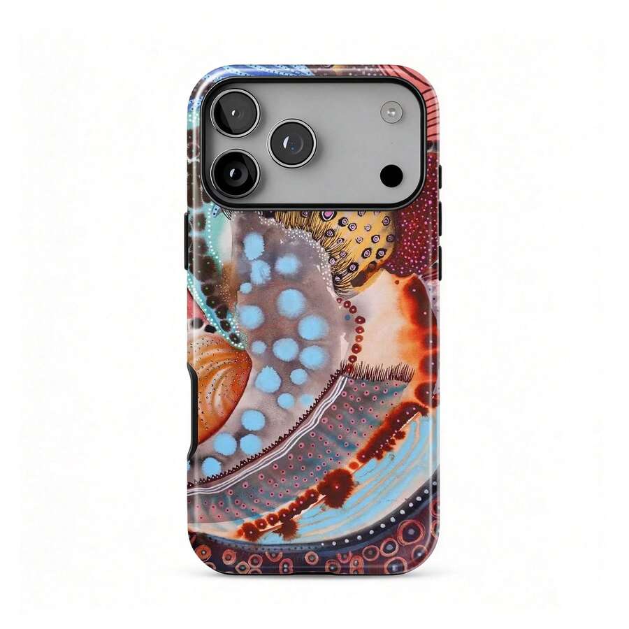 Ocean Echo 手機殼 抽象海洋生物設計 彩色海岸藝術風格 相容 iPhone 18 17 16 15 14 Plus 13 12 11 Pro Max - 彩色 - 查看 1