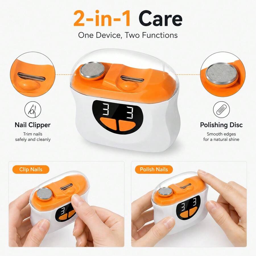 2 In 1 Electric Nail Clipper Polishing Nail Trimmer Automatic Fingernail Trimmer Manicure Rechargeable Nail Clipper Polishing Sharpener With Light