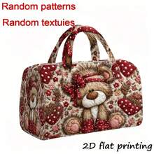 1PC Ladies' Teddy Bear 2D Flat Printed Quilted Handbag, Spacious Large Capacity Tote Bag, Suitable For Weekend Travel And Shopping, Lightweight Foldable Top Zipper Shoulder Bag (Non 3D) - Multicolor - View 4