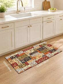 1pc Persian Floral Patchwork Kitchen Drying Mat, Colorful Plaid Print, Bohemian Rectangular Absorbent Drying Pad, Dish Drainer Mat, Coffee Machine Mat, Cup Mat, Kitchen Countertop Mat, Suitable For Sink Side, Coffee Corner And Home Decor - Multicolor - View 9