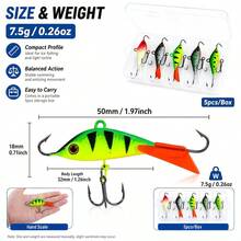 5pcs Ice Fishing Balanced Lures 7.5g/50mm Mini Lead Fish Winter Ice Fishing Fake Bait With 3 Hooks Bionic Fish Shape Lure Multi-Color Ice Fishing Tackle Set With Portable Storage Box - Multicolor - View 2