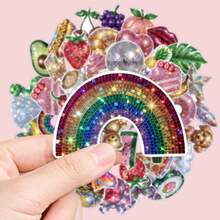 50pcs Y2K Shiny Disco Mirror Ball Stickers, Glitter Fruit Snack Cute Pet Party Stickers, Suitable For Bullet Journal, Gift Wrapping And Scrapbook Decoration - one-size - View 2