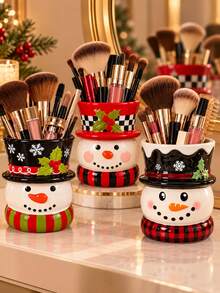 1Pc Whimsical Character Shaped Storage Cup, 3D Raised Pattern Detail, Desktop Cosmetic Tool Organizer For Christmas Vanity Decor - Multicolor - View 2