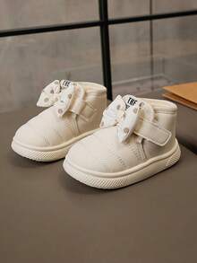 1 Pair Baby Snow Boots Cute Bow Decor Girls Toddler Warm Ankle Boots Soft Sole Anti-Slip Winter Snow - Beige - View 2