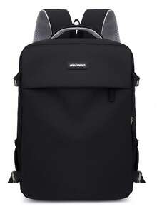 Man Casual Backpack Side Drawstring Pocket Adjustable Buckle Backpack Lightweight Shockproof Bag For College Daily Commute Label Detail Black Backpack - Multicolor - View 12