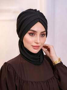 1pc Women's Instant Turban Elegant Minimalist Solid Color Slip-On Hijab, Versatile Multi-Functional Non-Slip Sweat-Absorbing Headscarf With Different Wearing Styles, Ruched Design For 3D Full Look, Modal Jersey Fabric Comfortable Soft Skin-Friendly, Suitable For Daily Wear, Yoga And Sports - Multicolor - View 5