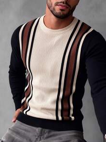 ALTZTAR Men's Crew Neck Long Sleeve Ribbed Pullover Sweater - Black - View 1