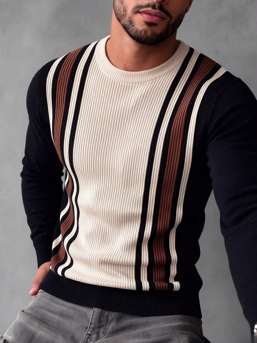 ALTZTAR Men's Crew Neck Long Sleeve Ribbed Pullover Sweater - Black - View 1