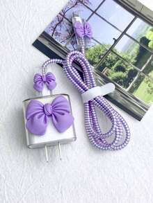 5/6pcs/Set Bowknot Apple Phone Charger Protector Case, Data Cable Organizer Bag - Multicolor - View 2
