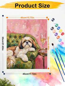 Paint By Numbers Kit Shih Tzu Puppy On Green Velvet Sofa, DIY Hand-Painted Acrylic Painting, Home Wall Decor - A - View 6
