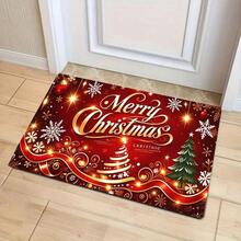 1pc New Christmas Best Seller - Daily Decoration - Holiday Decoration - Christmas - Merry Christmas Text And Christmas Tree Print Doormat, Suitable For Living Room, Bedroom, Indoor - Machine Washable - Flannel Material, Delicate Wrapping, Comfortable To Skin, No Pilling, Easy Care, Odorless - Perfect For Home Decor, Room Decor, Living Room Rug, Bedroom Rug, Bathroom Rug, Kitchen Rug, Area Rug, Hotel Decor - Area Rug, All Season - Multicolor - View 1