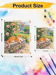 Paint By Numbers Kit Orange Cat In Rose Garden, DIY Hand-Painted Acrylic Painting, Home Wall Decor - A - View 5
