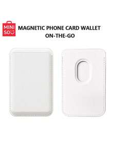 Miniso 1pc Ultra-Thin Leather Texture Magnetic Card Holder, Business Solid Color Minimalist Compact Portable Practical Phone Card Sleeve, Back Magnetic Storage Pouch For Bank Cards/ID Cards/Access Cards Or Coins, Compatible With Apple IPhone 18/DUO/17/16/15/13/12/Mini/Plus/Pro/Pro Max Series Magnetic Phone Cases - White - View 1