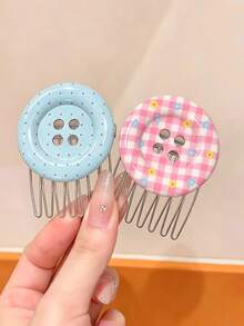 4/2pcs Multi-Color Plaid Y2K Button Hair Sticks, Durable & Gentle On Hair, Basic Sweet Cute Hair Pins Hair Styling Tools - Suitable For Women And Girls, Daily School Party Vacation - Multicolor - View 4