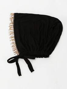1PC Women's Fashion Tassel Solid Color Elastic Tie Headwrap Scarf Cap Headband Suitable For Daily Wear - C-black - View 6
