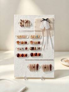 1pc White Bow Decor Large Capacity Fake Nail Sample Display Rack, Nail Art Storage Holder, Rectangular Nail Color Chart Display Board, Nail Art Photography Prop Background Board - Multicolor - View 1