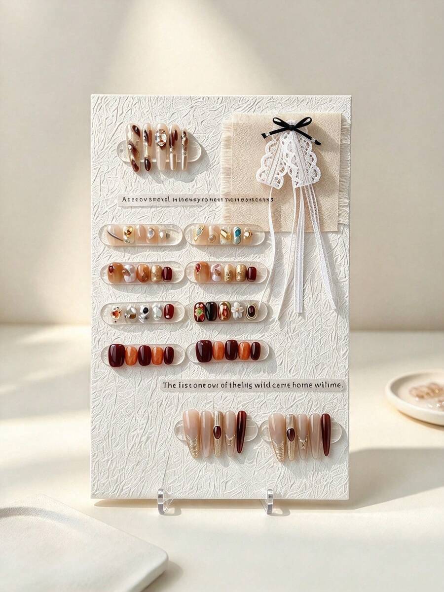 1pc White Bow Decor Large Capacity Fake Nail Sample Display Rack, Nail Art Storage Holder, Rectangular Nail Color Chart Display Board, Nail Art Photography Prop Background Board - Multicolor - View 1