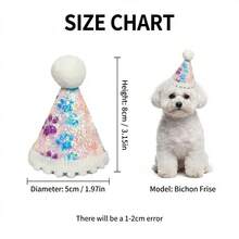 1pc Pet Birthday Party Hat, Glitter Paw Print Cone Hat, Mini Pointed Celebration Hat With Pom Pom Trim, Adjustable Elastic Strap, Cute Costume Accessory For Cats And Small Dogs, Birthday Photo Props - Multicolor - View 3