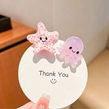 2/8 Buah Jepit Rambut Mini Asetat Bergambar Hewan Laut Kartun, Jepit Rambut Makhluk Laut Lucu, Aksesori Rambut Pantai Musim Panas - MultiWarna - View 7