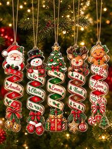 1pc Personalized Name/Text Santa & Reindeer Acrylic Pendant - Christmas Decoration, Suitable For Christmas Tree Decor, Customizable Name/Text, Gift For Family, Applicable For All Holidays, 2D Flat - Multicolor - View 5