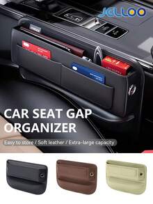 JELLOO Car Seat Gap Filler Organizer - Premium PU Leather Gap Filler With Storage Pocket, Universal Fit For Cars, Trucks, SUVs - Prevents Phone, Keys From Falling Into Seat Gaps - Multiple Styles - View 3