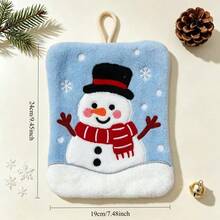 1pc Christmas Snowman & Bell Hanging Hand Towel, Cute Embroidered Coral Fleece Material, Quick-Drying, Suitable For Bathroom, Kitchen And Other Scenes, Perfect For Christmas Home Decor And Gift - Multicolor - View 2
