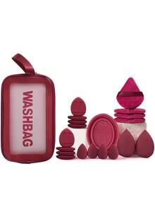 Burgundy 1/20/30/50pcs All-In-One Makeup Tool Set Professional Makeup Brushes Beauty Sponge Triangle Powder Puff Silicone Brush Cleaning Bowl Transparent Toiletry Bag Suitable For Foundation Blush Eyeshadow Contour Flawless Makeup Daily And Travel Makeup Kit - Multicolor - View 11