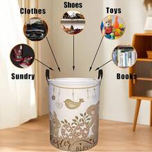 Easter Blessing Laundry Basket, Vintage Rabbit And Little Bird Easter Egg Print Foldable Storage Bin With Handle, Large Laundry Hamper, Space Saving Collapsible Basket, Perfect For Laundry Room, Bedroom, Bathroom, Easter Home Decor Gift - Camel - View 5