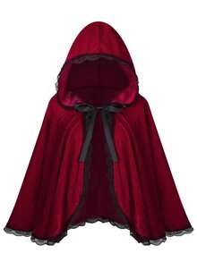 1 Piece Of Women's Halloween Costume 60,80100cm Red Hooded Cape Is A Christmas Lace Edge Short Cape Suitable For Performance, With Red Hooded And Lace Edge Decoration, It Is A Classic Fairy Tale Character Costume. - Multicolor - View 14