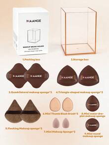 MAANGE 13件組化妝海綿套組，包含12個雙用粉撲 + 1個收納管，柔軟可重複使用化妝配件，適用日常化妝或旅行使用，完整化妝工具，送給女孩的禮物 - 彩色 - 查看 4
