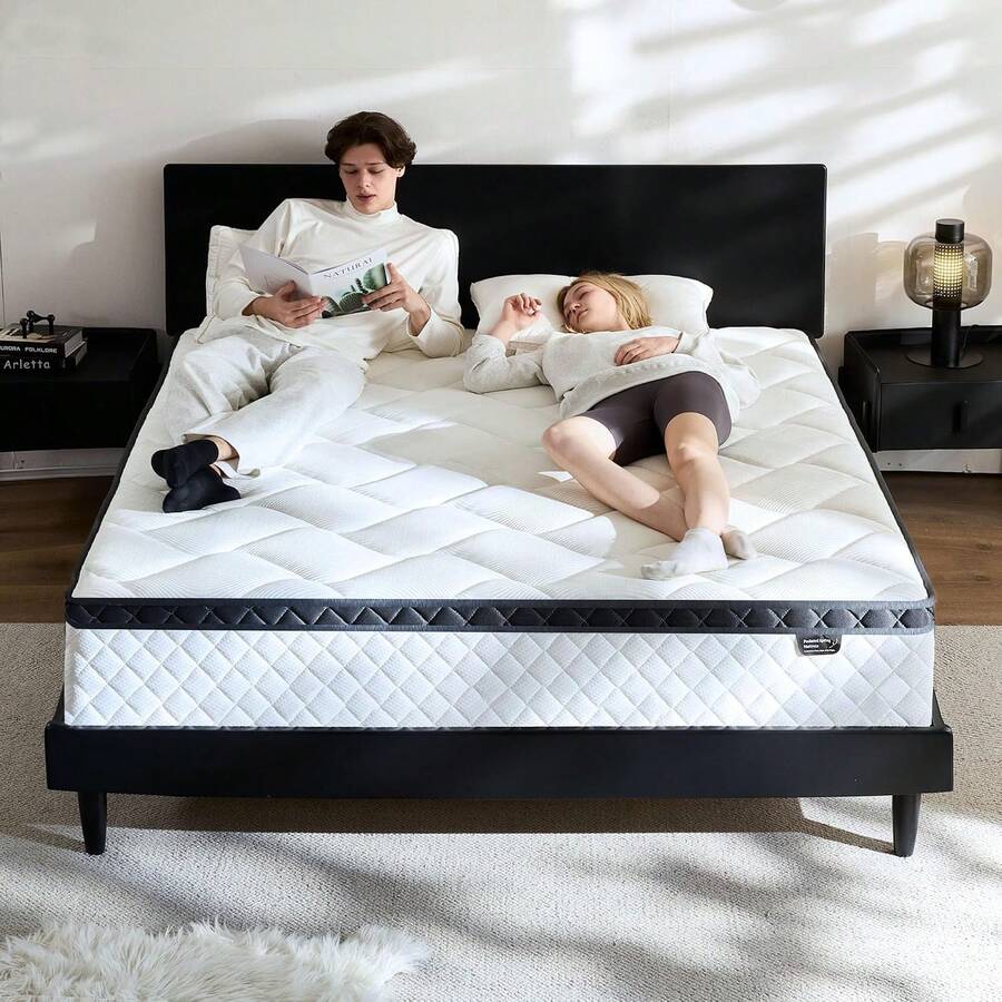 Colchón Queen en caja, colchón híbrido de 30 cm con muelles individuales y espuma viscoelástica, aislamiento de movimientos, firmeza media para una mayor comodidad y alivio de la presión, certificado CertiPUR-US. - Beis - Ver 1