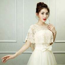 1pc Sexy Elegant Lace Trim Shawl, Suitable For Daily Wear, Party, Wedding Outerwear - Champagne - View 5