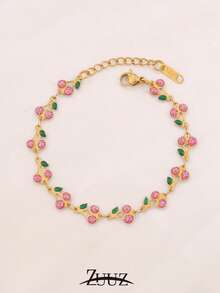1pc Stainless Steel Enamel Cherry Chain Bracelets For Women Fashion Simple Elegant Colorful Fruit Bracelet Jewelry - Bracelet - View 17
