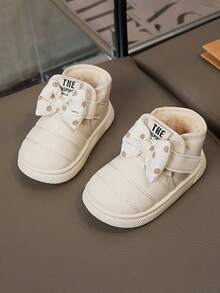 1 Pair Baby Snow Boots Cute Bow Decor Girls Toddler Warm Ankle Boots Soft Sole Anti-Slip Winter Snow - Beige - View 3