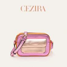CEZIRA Women's Metal PU Leather Square Camera Bag, Multi-Color Patchwork, Magnetic Flap, With Pocket, Adjustable Shoulder Strap, Crossbody Shoulder Handbag, Daily Use - Multicolor - View 7