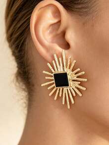 1 Pair Exaggerated Geometric Black Oil Drop Asymmetrical Stud Earrings For Women - Multicolor - View 3