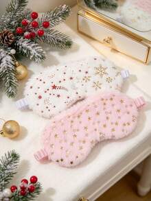 1PCSChristmas Eye Mask, Plush Sleep Mask, Christmas Sleeping Accessory For Women Girls, Star Snowflake Moon Pattern Eye Mask, Soft Furry Blindfold, Cute Holiday Sleep Mask For Travel Nap And Daily Rest, Sweet Christmas Gift - Multicolor - View 11