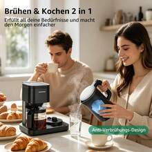 Aigostar Filterkaffeemaschine 3‑in‑1 für 1,3L/8 Tassen,1600W LED‑Touchpanel, Gerät für Filterkaffee Tee und Heißwasser,mit Selbstreinigung,2 Filter,spart Platz für Haushalt Büro und Wohnheim - EU E-Typ Stecker (220-240V) - Übersicht 2