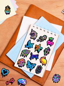 50Pcs Neon Magic Fantasy Stickers, Galaxy Butterfly Unicorn Crystal Art Decals, Aesthetic Stickers For Scrapbook Junk Journal Craft Album Handmade Decoration - Multicolor - View 4