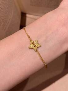 1件不鏽鋼時尚高端奢華創意新中式雙面福字女款手鍊，小眾優雅圓珠福字吊墜鈦鋼珠飾 - 星星手鍊 - 查看 16