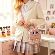 Disney Minnie Mini Women's Backpack, Plaid Print Cute Cartoon Backpack, Dual-Use Shoulder & Crossbody, Sweet Casual Small Bag, Lightweight & Compact, Suitable For Daily Shopping, Short Trips. Perfect Gift For Cartoon Lovers And Sweet Style Enthusiasts. - A - View 5