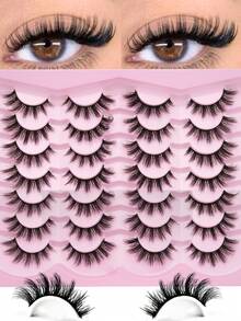 14 Pairs Fluffy Faux Mink False Eyelashes, Thick And Curly, 3D Natural Style, Cat Eye Shape, Suitable For Party And Daily Wear, Applicable To Various Occasions - Black - View 9