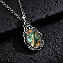 YUJUGLOW 1 buah Kalung Liontin Paduan Seng Elegan Kelas Atas dengan Pola Tekstur Gelombang Hijau & Emas, Cocok untuk Pemakaian Sehari-hari Wanita - Hijau - View 6