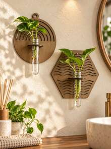 1pc Wall-Mounted Hydroponic Container, Bohemian Minimalist Style Light-Toned Wall-Hanging Test Tube Vase, Monstera Leaf Hollow Design, For Plant Cuttings Display, Bedroom Photo Wall Decor - Multicolor F - View 6