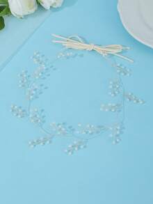 Wedding Bridal Gold Pearl Branch Hair Vine Adjustable Tie Back Ribbon Boho Bridesmaid Prom Formal Hair Accessories - Multicolor - View 6