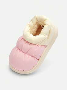 Balabala Boys' & Girls' 2026 Winter Colorblock Warm Indoor House Slippers - White Red - View 1