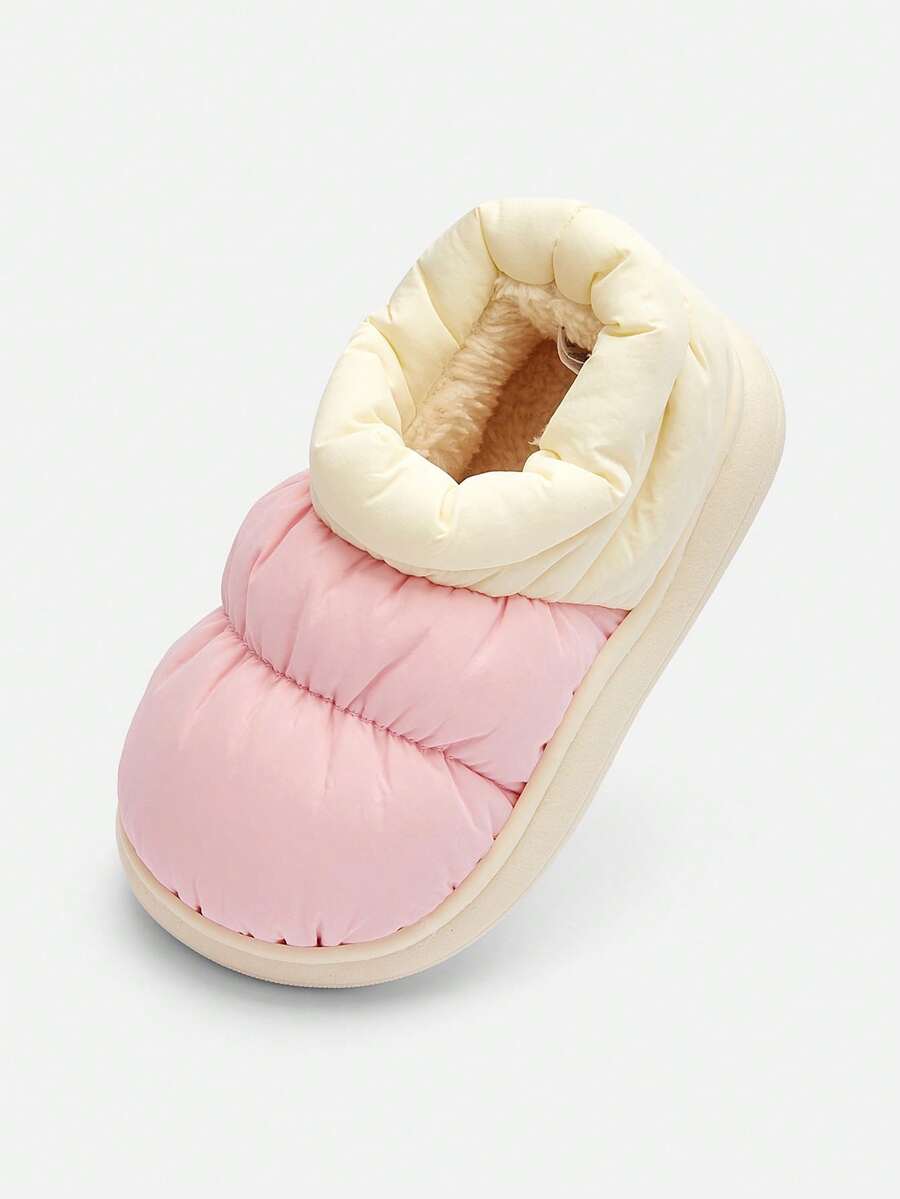 Balabala Boys' & Girls' 2026 Winter Colorblock Warm Indoor House Slippers - White Red - View 1