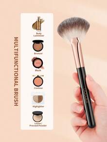 docolor Professional Fan Highlighter Brush For A Precise Glass Skin Glow - Ideal For Nose, Cheekbone & Body Strobing Liquid & Powder Highlighter - Black - View 2