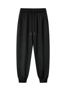 Women's Solid Color Drawstring Thermal Lined Long Pants, Thick Comfortable Cuffed Leg Pants, Suitable For Autumn/Winter Outdoor Activities And Daily Wear - Black - View 5